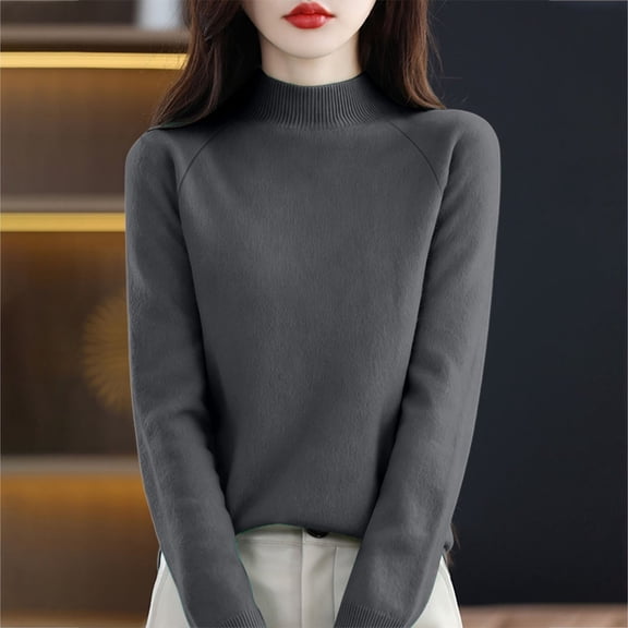 Women's Mock Neck Raglan Sleeve Sweater, Loose Fit Pullover Top, Solid Color Casual Sweater, Oversized Slouchy Top, Fall Winter Everyday Wear, Long Sleeve Pullover Dark Gray L