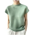 thumbnail image 1 of Women’s Mock Neck Shirt 2025 Summer Casual Short Cap Sleeve T-Shirt Knit Ribbed Pullover Tank Tops,Green,M, 1 of 3
