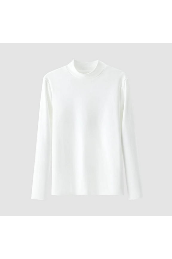 Women's Mock Neck Shirt Long Sleeve Top Fall Base Layer Dressy Solid Color Pullover Casual Sweater White 2XL