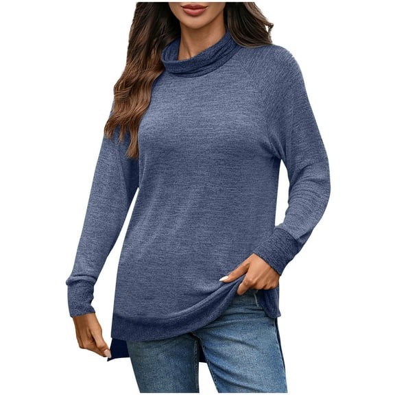 Women's Mock Neck Shirts Long Sleeve Casual Raglan Tops Color Block Trendy Loose Relaxed Going Out Fall Tops, Navy S