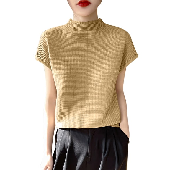 Women's Mock Neck Sleeveless Textured Sweater Vest Casual Cap Sleeve Knit Pullover Tank Tops