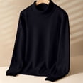 thumbnail image 1 of Women's Mock Neck Solid Color Sweater, Fleece Lined Winter Pullover, Warm Knitted Top, Thick Casual Autumn Winter Sweater, Loose Fit Turtleneck Black L, 1 of 5
