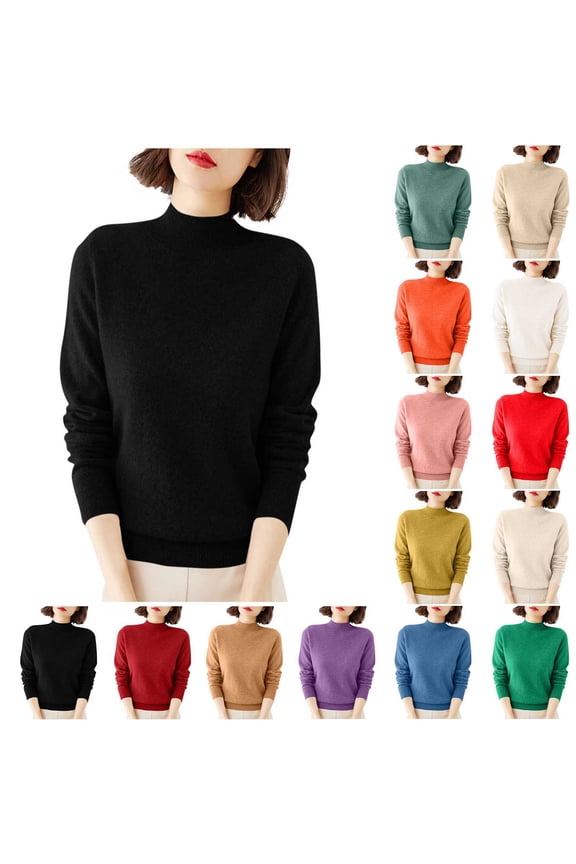 Women's Mock Neck Sweater Classic Long Sleeve Soft Knit Pullover Warm Slim Fit Fall Winter Top Black L