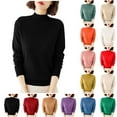 thumbnail image 1 of Women's Mock Neck Sweater Classic Long Sleeve Soft Knit Pullover Warm Slim Fit Fall Winter Top Black S, 1 of 6
