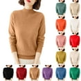 thumbnail image 1 of Women's Mock Neck Sweater Classic Long Sleeve Soft Knit Pullover Warm Slim Fit Fall Winter Top Khaki M, 1 of 6