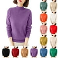 thumbnail image 1 of Women's Mock Neck Sweater Classic Long Sleeve Soft Knit Pullover Warm Slim Fit Fall Winter Top Purple XL, 1 of 6