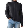 thumbnail image 1 of Women's Mock Neck Sweater Ribbed Knit Pullover Long Sleeve Loose Lightweight Casual Top Black XL, 1 of 6