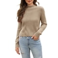 thumbnail image 1 of Women's Mock Neck Sweater, Soft Worsted Yarn Knit Pullover Top with Long Sleeve Comfort Fit, Breathable Lightweight Design for Spring Summer Fall, Daily Casual Wear and Outdoor Activities Khaki XXL, 1 of 3