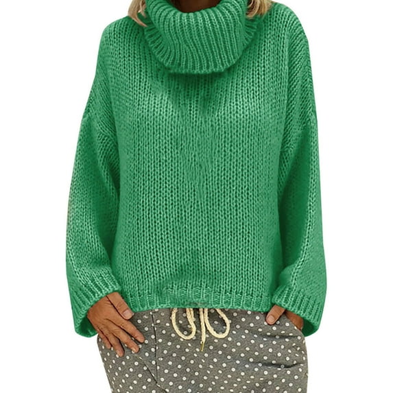 Women's Mock Neck Sweaters Super Soft Cable Knitted Sweaters for Women Solid Color Casual Loose Fit Pullover Fall Winter