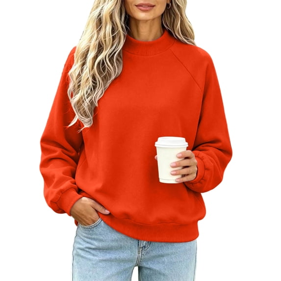 Women's Mock Neck Sweatshirt, Oversized Long Sleeve Casual Tops for Daily Outdoor Fall Winter Street Wear Orange M