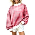 thumbnail image 1 of Women's Mock Neck Sweatshirts Plus Size Long Sleeve Patchwork Pullover Tops Fall Fashion Casual Oversized Outfits (L, Red), 1 of 7