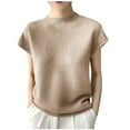 thumbnail image 1 of Women's Mock Neck Tops Casual Solid Color Short Sleeve Knit Pullover Sweater Spring Summer Trendy Clothes, 1 of 2