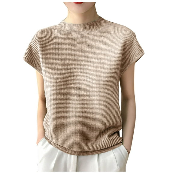Women's Mock Neck Tops Casual Solid Color Short Sleeve Knit Pullover Sweater Spring Summer Trendy Clothes