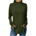 thumbnail image 1 of Women's Mock Neck Tunic Tops with Thumb Holes Long Sleeve Solid Color T-shirts Spring Fall Base Pullovers (S, Army Green), 1 of 8