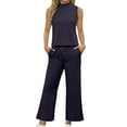 thumbnail image 1 of Women's Mock Neck Two Piece Sets Summer Sleeveless Tank with Wide Leg Crop Pants Casual Vacation Lounge Outfits 2026 Dark Blue 2XL, 1 of 6