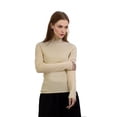 thumbnail image 1 of Women's Mock Neck Wool Sweater Fall Basic Soft Long Sleeve Knitted Pullover Sweaters Slim Fit Layering Tops by DingJoo Beige M, 1 of 5