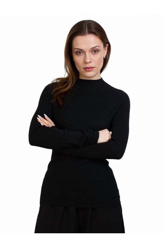 Women's Mock Neck Wool Sweater Fall Basic Soft Long Sleeve Knitted Pullover Sweaters Slim Fit Layering Tops by DingJoo black M