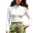 thumbnail image 1 of Women's Mock Neck Wool Sweater Fall Basic Soft Long Sleeve Knitted Pullover Sweaters Slim Fit Layering Tops by DingJoo white L, 1 of 6