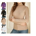thumbnail image 1 of Women's Mock Turtle Neck Long Sleeve Shirts Knit Tops Fitted Slim Fit Basic Tees Cozy Embrace Collection L Polyester, 1 of 3