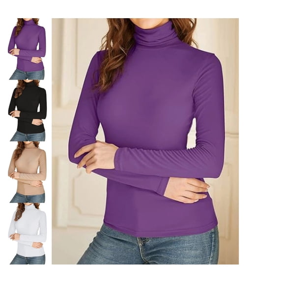 Women's Mock Turtle Neck Long Sleeve Shirts Knit Tops Fitted Slim Fit Basic Tees Cozy Embrace Collection L Polyester