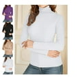thumbnail image 1 of Women's Mock Turtle Neck Long Sleeve Shirts Knit Tops Fitted Slim Fit Basic Tees Cozy Embrace Collection L Polyester, 1 of 3