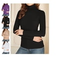 thumbnail image 1 of Women's Mock Turtle Neck Long Sleeve Shirts Knit Tops Fitted Slim Fit Basic Tees Cozy Embrace Collection S Polyester, 1 of 3