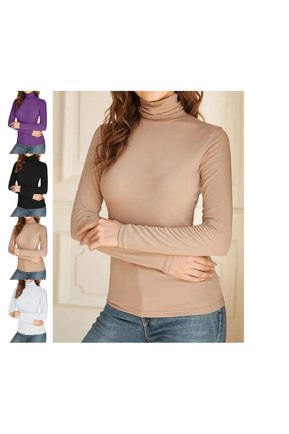 Women's Mock Turtle Neck Long Sleeve Shirts Knit Tops Fitted Slim Fit Basic Tees Cozy Embrace Collection XXL Polyester