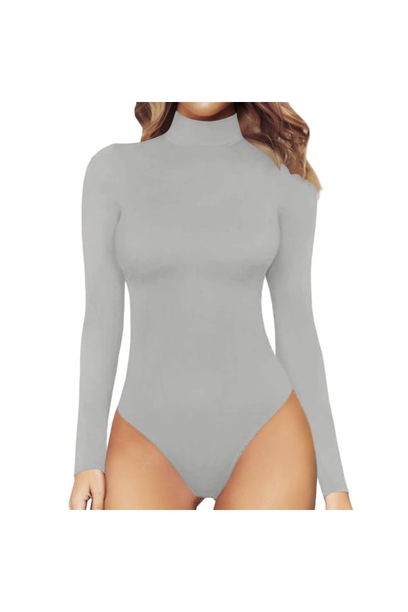 Women's Mock Turtle Neck Long Sleeve Slim Fit Tee Tops Bodysuit Jumpsuit Floral/Leopard Print Basic Bodycon Rompers