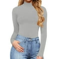thumbnail image 1 of Women's Mock Turtle Neck Long Sleeve Tops Bodysuit Jumpsuit, Long Sleeve Turtleneck Tight Tights Women's Jumpsuit Gray, 1 of 7
