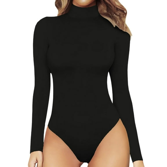Women's Mock Turtle Neck Long Sleeve Tops Bodysuit Jumpsuit
