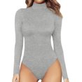 thumbnail image 1 of Women's Mock Turtle Neck Long Sleeve Tops Bodysuit Jumpsuit, 1 of 3