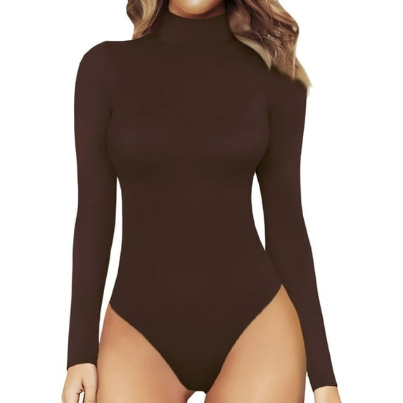 Women's Mock Turtle Neck Long Sleeve Tops Bodysuit Jumpsuit