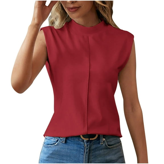 Women's Mock Turtle Neck Sleeveless Tops Summer Trendy Basic Cap Sleeve Tunic Tank Tops