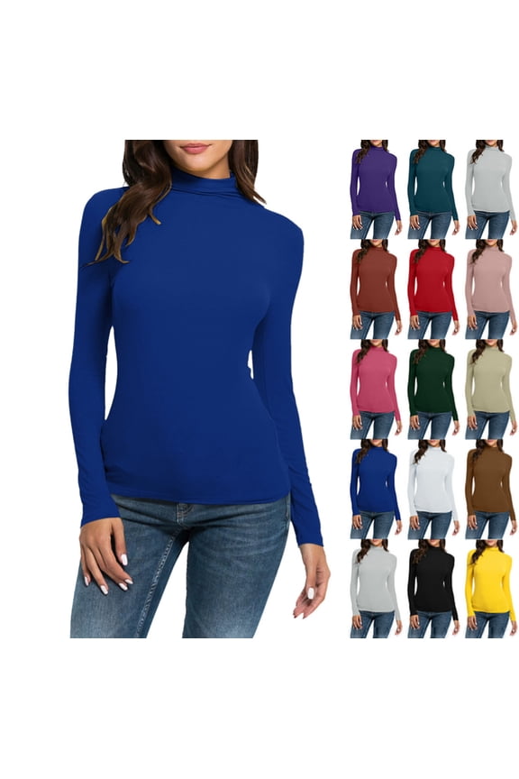 Women's Mock Turtle Neck Slim Fit Long Sleeve Shirts Fall Fashion Tight Tops Basic Tee Winter Undershirt Blue XXL