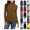 thumbnail image 1 of Women's Mock Turtle Neck Slim Fit Long Sleeve Shirts Fall Fashion Tight Tops Basic Tee Winter Undershirt Brown S, 1 of 5