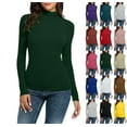 thumbnail image 1 of Women's Mock Turtle Neck Slim Fit Long Sleeve Shirts Fall Fashion Tight Tops Basic Tee Winter Undershirt Green S, 1 of 5