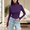thumbnail image 1 of Women's Mock Turtle Neck Tops Slim Fitted Tops Thermal Underwear Tops Tight Tops Basic Tee Thermal Layering Tops Active Layer Shirts Turtleneck Shirt Lightweight Pullover Tees T-Shirts Dark Purple L, 1 of 7