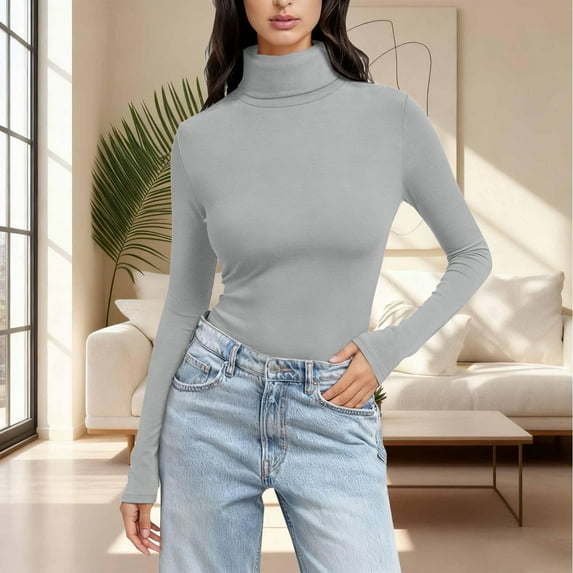 Women's Mock Turtle Neck Tops Soft Base Layer Long Sleeve Shirts Active Layer Shirts Soft Stretch Undershirts Tight Tops Basic Tee T-Shirts Thermal Layering Tops Turtleneck Shirt Light Ashy 5XL