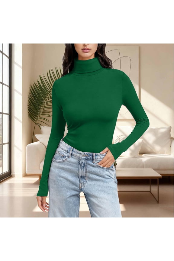Women's Mock Turtle Neck Tops Solid Slim Fit Tops Slim Fitted Tops Turtleneck Shirt Tight Tops Basic Tee Thermal Underwear Tops Soft Base Layer Long Sleeve Shirts Shirts for Women T-Shirts