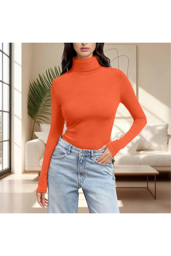 Women's Mock Turtle Neck Tops Thermal Underwear Tops Tight Tops Basic Tee Lightweight Pullover Tees Soft Base Layer Thermal Layering Tops Underwear Shirts Active Layer Shirts T-Shirts Orange XXL