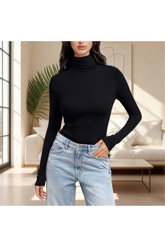 Women's Mock Turtle Neck Tops Tight Tops Basic Tee Soft Base Layer Turtleneck Shirt Slim Fitted Tops Winter Undershirt Long Sleeve Shirts Solid Slim Fit Tops Lightweight Pullover Tees Black L