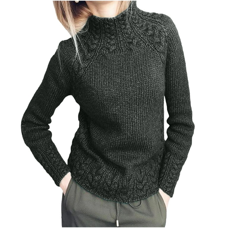 Womens Sweaters Long Sleeve Crew Neck Pullover Knit Tops Casual Cable Knit  Solid Color Loose Fit Sweater Fall Winter Knitwear