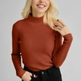 thumbnail image 1 of Women's Mock Turtleneck Long Sleeve Ribbed Knit Fitted Sweater, Soft Thermal Undershirt Tee Ginger ONE SIZE, 1 of 9