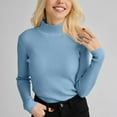 thumbnail image 1 of Women's Mock Turtleneck Long Sleeve Ribbed Knit Fitted Sweater, Soft Thermal Undershirt Tee Light Blue ONE SIZE, 1 of 9