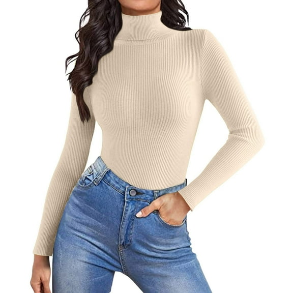 Women's Mock Turtleneck Long Sleeve Shirt Fall Outfits Fashion Thermal Undershirt Basic Tops Fitted Layer Tee 2025 Beige M