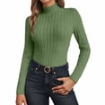 thumbnail image 1 of Women's Turtleneck Long Sleeve Shirts Ribbed Knit Lightweight Pullover Sweater Stretch Slim Basic Casual Thermal Tee Tops, 1 of 5