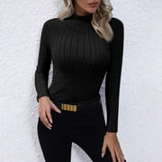 NJOEUS Women's Mock Turtleneck Ribbed Knit Sweater Casual Slim Fitted Basic Tee-Shirt Long Sleeve Pullover Tee Tops S-XXL