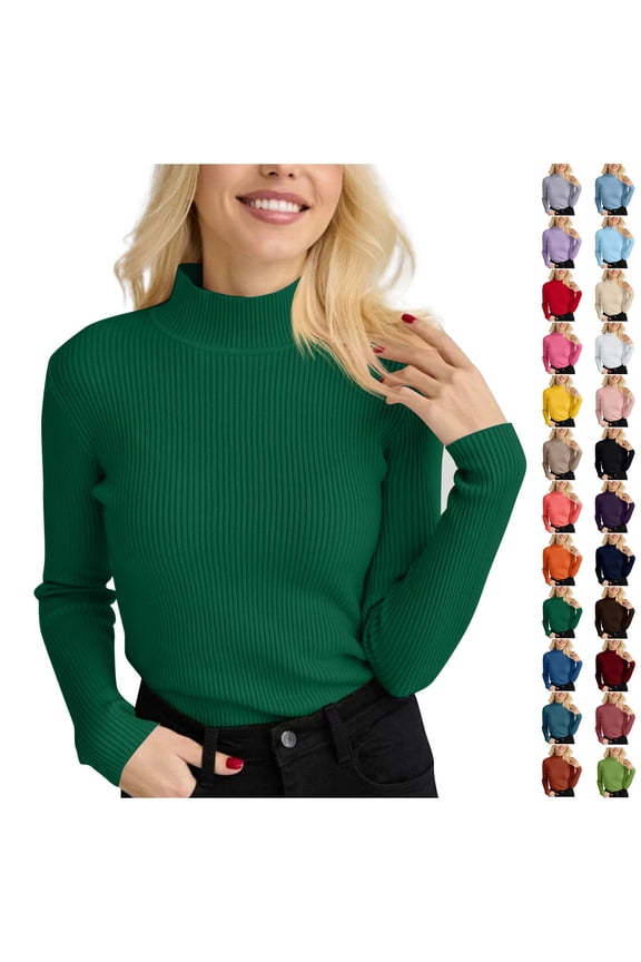 Women's Mock Turtleneck Ribbed Top Long Sleeve Fitted, Soft Thermal Undershirt Lightweight Coffee ONE SIZE