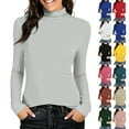 thumbnail image 1 of Women's Mock Turtleneck Shirts Long Sleeve Pullover Tops Stretch Cotton Basic Layering Loose Fit Undershirt Tee，Light Gray L, 1 of 8