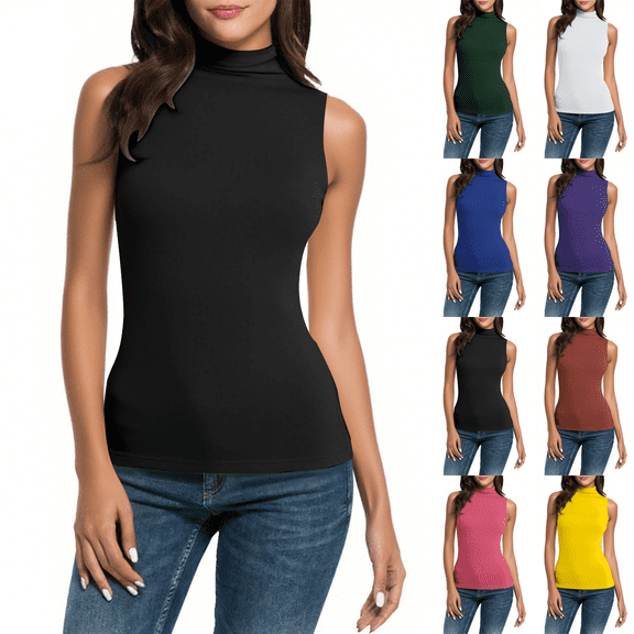 Women's Mock Turtleneck Slim Fit Top Sleeveless Shirt Lightweight Stretchy Pullover Basic Casual Tops for Work to Weekend